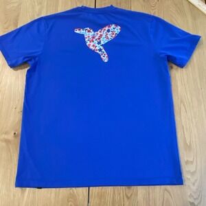 Birddogs Performance T-Shirt Men's XL Blue Pocket Crewneck Floral Bird Graphic